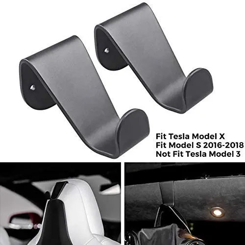TapTes Coat Hooks Aluminum Alloy Seat Headrest Seat Back Hook Bag Holder Garment Clothes Coat Hangers Designed for Tesla Model S Model X Only - Black (Set of 2) TapTes Coat Hooks Aluminum Alloy Seat Headrest Seat Back Hook Bag Holder Garment Clothes Coat Hangers Designed for Tesla Model S Model X Only - Black (Set of 2)