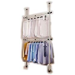 Goldcart 3202 Telescopic Garment Rack, Heavy Duty Design Movable DIY By Hand No Damage to Wall Ceiling Hanging Rail, 0.7-1.3 Meters Wide Adjustable, 120 Kilogram Loading, Reach Hook Included, White