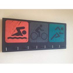 Race Medal Holder/Running Medal Hanger - TRIATHLON SWIM BIKE RUN. Wood Wall Mounted Medal Organizer