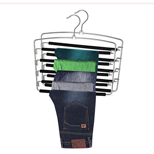 Dedu Pants Hangers 5 Layers Stainless Steel Non-Slip Foam Padded Swing Arm Space Saving Clothes Slack Hangers Closet Storage Organizer for Pants Jeans Trousers Skirts Scarf Ties Towels(Pack of 2)