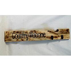 Country Welcome Wood Sign with Key Hangers Rustic Decor