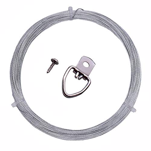 140 Feet Photo Frame Picture Hanging Wire with 50 Pieces D-Ring Picture Hangers with Screws,Stainless Steel Mirror Hanging Rope Supports up to 30 lbs