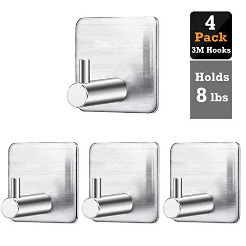 Adhesive Wall Hooks Stick on Wall Hangers Anti-Skid Heavy Duty Waterproof Stainless Steel Hook for Hanging Kitchen Bathroom and Bedroom Home (4 Packs) Adhesive Wall Hooks Stick on Wall Hangers Anti-Skid Heavy Duty Waterproof Stainless Steel Hook for Hanging Kitchen Bathroom and Bedroom Home (4 Packs)