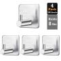 Adhesive Wall Hooks Stick on Wall Hangers Anti-Skid Heavy Duty Waterproof Stainless Steel Hook for Hanging Kitchen Bathroom and Bedroom Home (4 Packs)