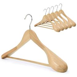 StorageWorks 6-Pack Natural Wooden Wide Shoulder Suit Hangers with Anti-Rust 360 Degree Swivel Hook Large Hanger, Natural Finish