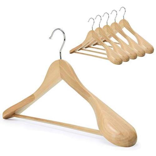 StorageWorks 6-Pack Natural Wooden Wide Shoulder Suit Hangers with Anti-Rust 360 Degree Swivel Hook Large Hanger, Natural Finish