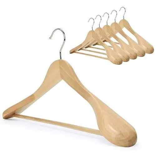 StorageWorks 6-Pack Natural Wooden Wide Shoulder Suit Hangers with Anti-Rust 360 Degree Swivel Hook Large Hanger, Natural Finish