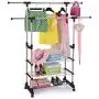 Cypress Shop Rolling Double Rail Rack 3 Tiers Cloth Hanger Laundry Clothing Rack Hanging Bar Stainless Steel Pipe Adjustable Garment Hanger Clothing Drying Dryer Indoor Outdoor Use Home Furniture