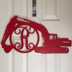 Monogram Excavator Door Hanger - Construction Door Hanger - Monogram Trackhoe Initial Wreath - Gift for Construction - Construction Wreath