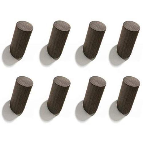 Curious Fish 8PCS Black Walnut Wood Hooker Wooden Cylinder Column Wood Hook Wall Mounted Towel Clothes Hat Key Coat Bag Robe Scarf Hanger Bathroom Bedroom Kitchen Cupboard Living Room Hallway