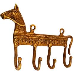 Purpledip Brass Wall Hook Horse Affair: Vintage Design Coat Clothes Hanger (11733)