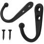 HiGift 10 Pieces Wall Mounted Coat Hooks Robe Hooks Cloth Hangers Coat Hangers Coat Hooks Rustic Hooks and 25 Pieces Screws for Bath Kitchen Garage Single Coat Hangers (Black Color)