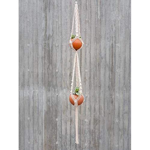 74.8 large macrame plant hanger, extra long double macrame plant hanger, 2 tier wall hanging planter, white cotton pot holder, boho chic