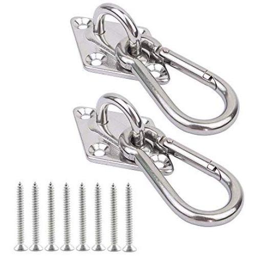 2 Set Heavy Duty Hanger Hook Hammock Wall Mount, Suspension Ceiling Hooks Outdoor Swing Mounting Hook Exercise Hook Stainless Steel Swivel Carabiner Yoga Ceiling Mount Swing Hook