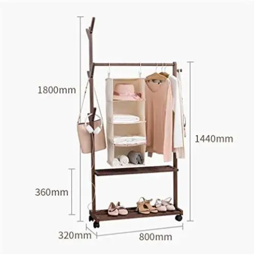 WYQSZ Solid Wood Hanger Floor Porch Clothes Rack Bedroom Rack Home Multi-Function Movable Tree Coat Rack Shelf - Coat Rack 8563 (Design : C)