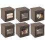 mDesign Soft Fabric Stackable Closet Storage Organizer Boxes with Clear Window and Attached Hinged Lid for Bedroom, Hallway, Entryway, Closets, 6 Pack - Espresso Brown