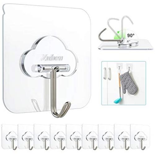 Adhesive Hooks, Znben Reusable Utility Hooks Heavy Duty 13LB Wall Hooks Clouds Transparent Seamless Hooks Waterproof and Oil Proof for Kitchen Bathroom Ceiling Office Window 10 Pack