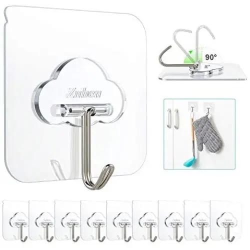 Adhesive Hooks, Znben Reusable Utility Hooks Heavy Duty 13LB Wall Hooks Clouds Transparent Seamless Hooks Waterproof and Oil Proof for Kitchen Bathroom Ceiling Office Window 10 Pack Adhesive Hooks, Znben Reusable Utility Hooks Heavy Duty 13LB Wall Hooks Clouds Transparent Seamless Hooks Waterproof and Oil Proof for Kitchen Bathroom Ceiling Office Window 10 Pack