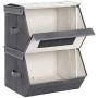 SONGMICS Set of 2 Stackable Storage Bins with Transparent Windows, Magnetic Lid and Side Handles, for Toys, Clothes, Gray and Beige URPLB02G