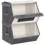 SONGMICS Set of 2 Stackable Storage Bins with Transparent Windows, Magnetic Lid and Side Handles, for Toys, Clothes, Gray and Beige URPLB02G SONGMICS Set of 2 Stackable Storage Bins with Transparent Windows, Magnetic Lid and Side Handles, for Toys, Clothes, Gray and Beige URPLB02G