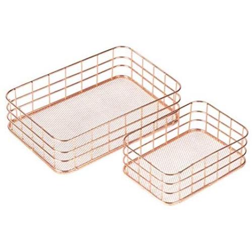 Juvale Metal Wire Baskets - 2-Set Nesting Copper Mesh Storage Box, Organizer for Home Office Bathroom and Bedroom, Rose Gold, Small and Medium Sized Juvale Metal Wire Baskets - 2-Set Nesting Copper Mesh Storage Box, Organizer for Home Office Bathroom and Bedroom, Rose Gold, Small and Medium Sized