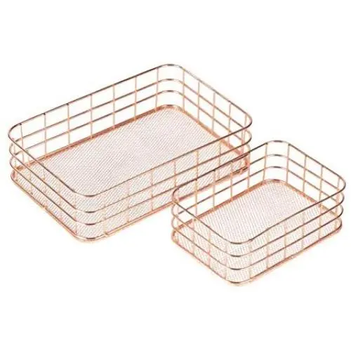 Juvale Metal Wire Baskets - 2-Set Nesting Copper Mesh Storage Box, Organizer for Home Office Bathroom and Bedroom, Rose Gold, Small and Medium Sized Juvale Metal Wire Baskets - 2-Set Nesting Copper Mesh Storage Box, Organizer for Home Office Bathroom and Bedroom, Rose Gold, Small and Medium Sized