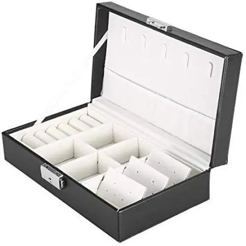 Cimenn Jewelry Box, Elegant PU Leather Solid Color Case Storage Organizer for Women Girls(Black) Cimenn Jewelry Box, Elegant PU Leather Solid Color Case Storage Organizer for Women Girls(Black)
