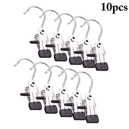 Justdolife 10PCS Hanging Laundry Hook Stainless Steel Heavy Duty Boot Hanger Clothes Pin