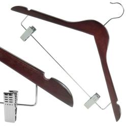 HANGERWORLD 25 Mahogany 17.7inch Notched Coat Clothes Garment Hangers Non Slip Adjustable Clips