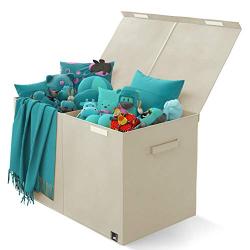 Toy Chest - 2 Bin Collapsible Storage Organizer with Lid for Kids Playroom | Boxes Stores Stuffed Animals, Linen, Groceries and More | The Oxford Collection, Beige