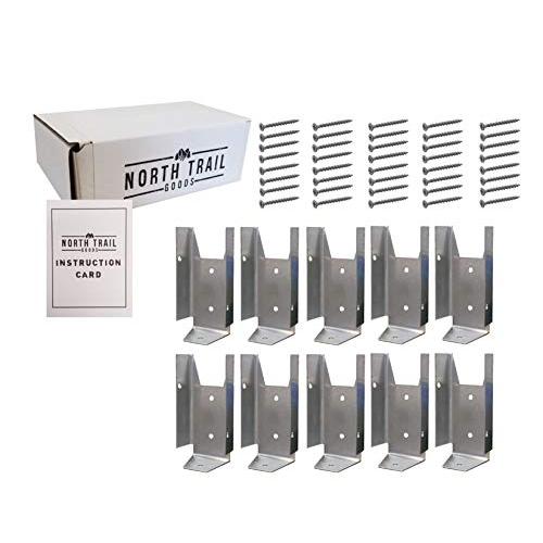 Fence Bracket Repair Kit | 10 Pack Galvanized Brackets for 2x4 Wood Rail | Includes 40 Galvanized Screws and Instruction Card | Packaged by North Trail Goods