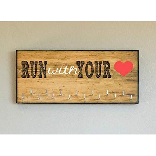Race Medal Holder/Running Medal Hanger - RUN WITH YOUR HEART. Wood Wall Mounted Medal Organizer. CUSTOMIZATION Available