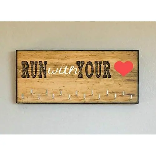 Race Medal Holder/Running Medal Hanger - RUN WITH YOUR HEART. Wood Wall Mounted Medal Organizer. CUSTOMIZATION Available Race Medal Holder/Running Medal Hanger - RUN WITH YOUR HEART. Wood Wall Mounted Medal Organizer. CUSTOMIZATION Available