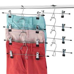 Heavy-Duty Add-On Skirt Hangers with Clips 12 Pack, Multi Stackable Add on Hangers, Adjustable Clip Pants Hanger, Skirt Hanger with Clips, Chrome Hook, Cascading Clip Hanger Jeans, Slacks, Bottoms