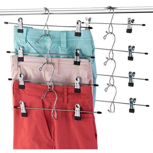 Heavy-Duty Add-On Metal Skirt Hangers with Clips (20 Pack) Multi Stackable Add on Metal Hangers, Adjustable Clip Pants Hanger, Skirt Hanger with Clips, Chrome Hook, Cascading Clip Hanger Jeans, Slacks