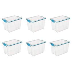 Sterilite 19324306 Gasket Boxes See-Through Lid and Base with Blue Aquarium Latches and Gasket, 20-Quart, 6-Pack