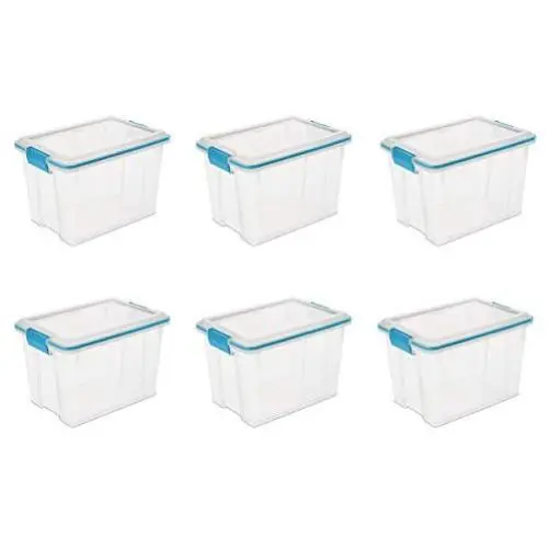 Sterilite 19324306 Gasket Boxes See-Through Lid and Base with Blue Aquarium Latches and Gasket, 20-Quart, 6-Pack