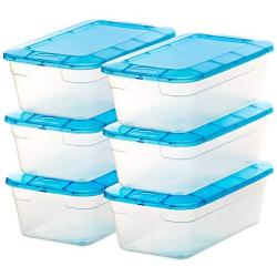 DecorRack 6 Clear Plastic Storage Containers, Shoe Boxes 6 Quart, Stackable, Closet Storage Box, Also Perfect for Toy Storage or as Cat and Dog Food Container, Blue Color Lids (6 Pack)