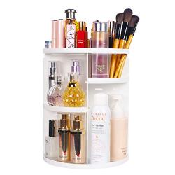 sanipoe 360 Makeup Organizer, DIY Detachable Spinning Cosmetic Makeup Caddy Storage DIsplay Bag Case Large Capacity Makeup Boxes Acrylic Vanity Organizer Box, Great for Countertop and Bathroom, White