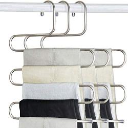 S-Type Multi-Purpose Pants Hangers Space Saving, Stainless Steel Magic Closet Hangers for Jeans Scarf Tie Clothes (3pcs)