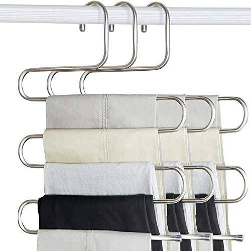 S-Type Multi-Purpose Pants Hangers Space Saving, Stainless Steel Magic Closet Hangers for Jeans Scarf Tie Clothes (3pcs)