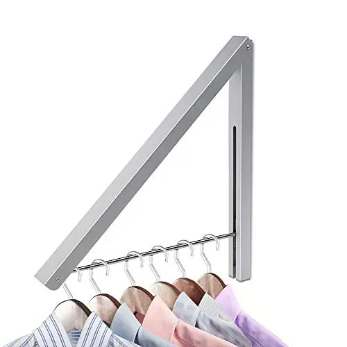 Yillsen Folding Wall Mounted Retractable Clothes Hanger, Aluminum Folding Drying Coat Racks Home Storage Organiser Space Saver for Laundry Room - Silver