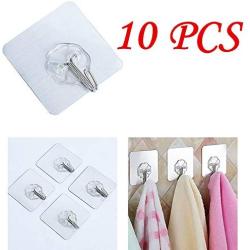 Ouniman 10 PCS Strong Adhesive Wall Hooks,Transparent Seamless Hooks Utility Towel Bath Ceiling Hooks Sticky Hooks Hanger for Clothes Robes Towels Keys Bag Ladles Bathroom Kitchen (Transparent(10pcs))