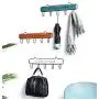 Wall-Mounted Coat Rack, 15-inch Wooden Shelving Hook Storage Key Holder with 5 Metal Hooks for Keys Towel Clothes Hats Bags Mudroom Bathroom Entryway, (2 Packs, Brown)
