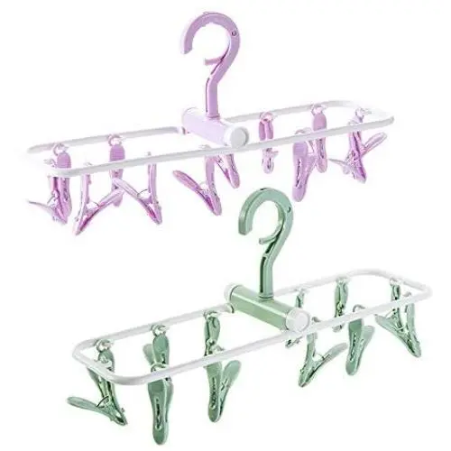 Aschic Travel Foldable Clips Portable Plastic Clothespins Drip Hangers Baby Drying Rack Lingerie Hanger Underwear Peg Dryer(2 Pack, Purple/Green) (Assorted) Aschic Travel Foldable Clips Portable Plastic Clothespins Drip Hangers Baby Drying Rack Lingerie Hanger Underwear Peg Dryer(2 Pack, Purple/Green) (Assorted)