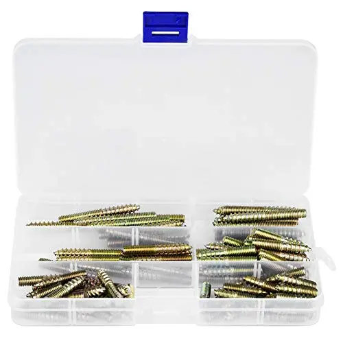 Dowel Screw, 90pcs M6 Iron Dowel Screw Woodworking Furniture Connector Double Ended Screw Hanger Bolt with Plastic Box Dowel Screw, 90pcs M6 Iron Dowel Screw Woodworking Furniture Connector Double Ended Screw Hanger Bolt with Plastic Box