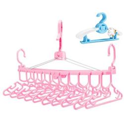 EvaroFly Multipurpose Magic Folding Hanger, 360° Rotatable Storage Child Clothes Hanger, Household Travel Camping -Pink