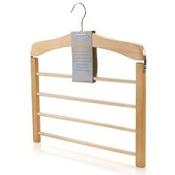 HANGERWORLD Natural Wooden 4 Tier Non Slip Inlaid Grip Space Saving Pants Bar Clothes Organizer Coat Garment Hangers