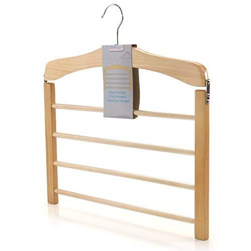 HANGERWORLD Natural Wooden 4 Tier Non Slip Inlaid Grip Space Saving Pants Bar Clothes Organizer Coat Garment Hangers