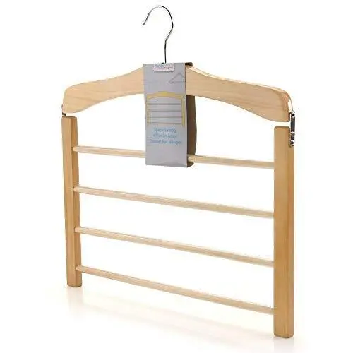 HANGERWORLD Natural Wooden 4 Tier Non Slip Inlaid Grip Space Saving Pants Bar Clothes Organizer Coat Garment Hangers HANGERWORLD Natural Wooden 4 Tier Non Slip Inlaid Grip Space Saving Pants Bar Clothes Organizer Coat Garment Hangers